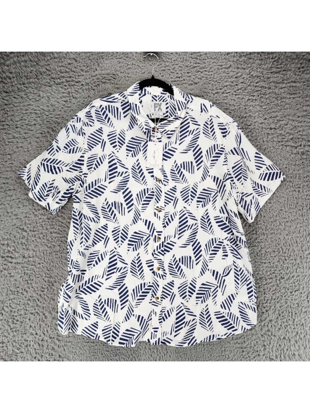 PX Shirt Mens XL White & Blue Print Short Sleeve Button Up *NWT*